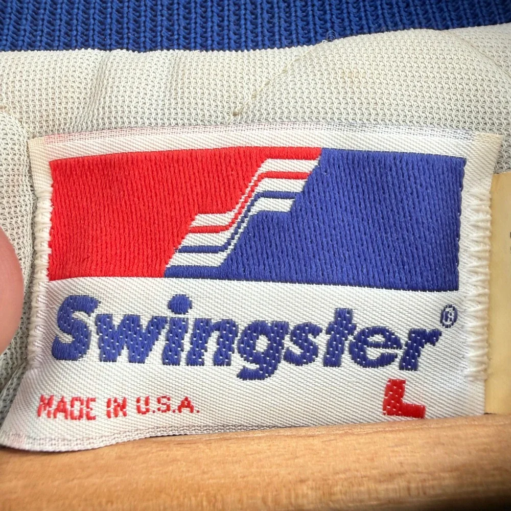 Vintage Swingster Chicago Cubs Bomber Jacket Blue Satin Chenille Patch Mens L
